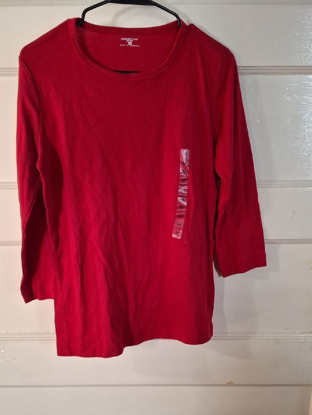 Jones New York Red Scoop Neck Long Sleeve Tee (Mis121)